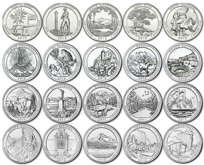 25美分的硬币 原来每个州都发行了一个 一共50种图案啊