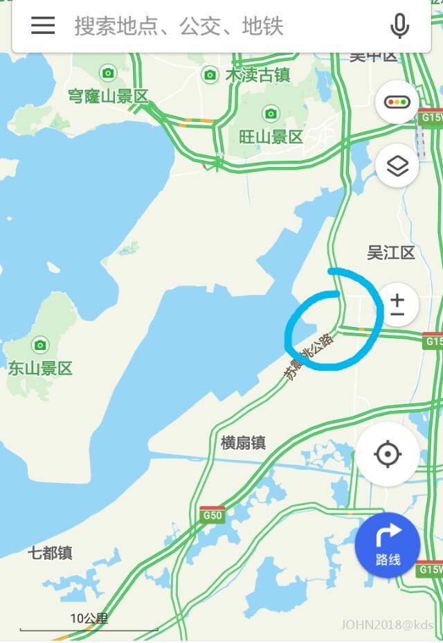 我在吴江大道苏震桃公路左拐(即向西南方向.