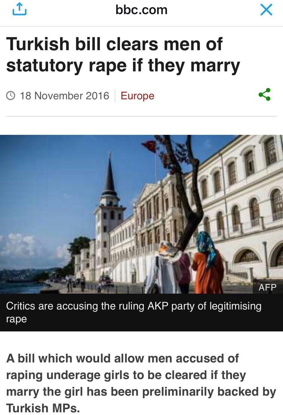 土耳其投票表决强女干幼女合法化法案