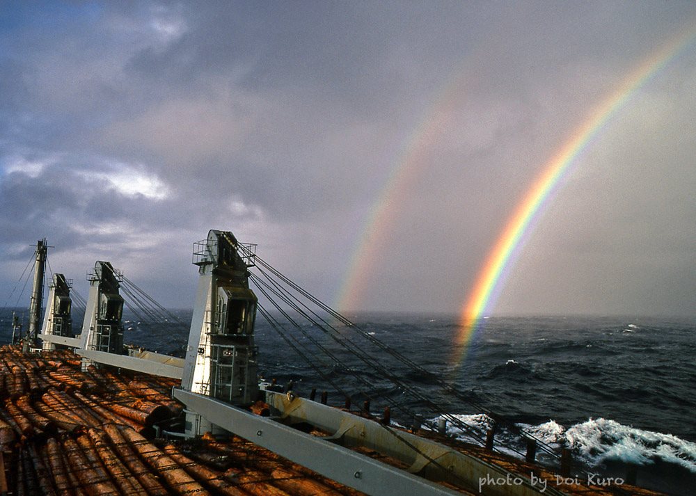 double rainbow at sea gulf of alaska