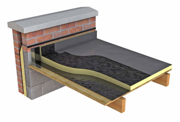 平屋顶屋面,女儿墙位置,屋面防水,保温,承重,构造层次,三维立体示意图