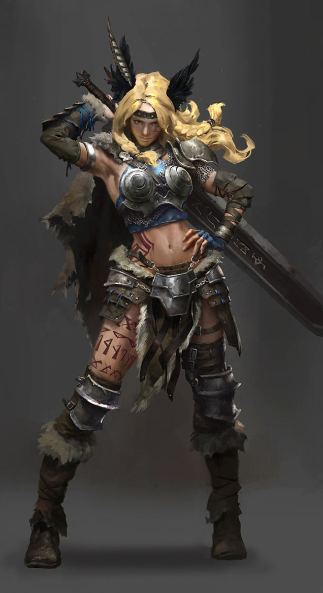 中国原画师最新艺术图速度欣赏 胸悍妹纸手握大剑