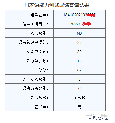 来秀一下我的日语考试成绩