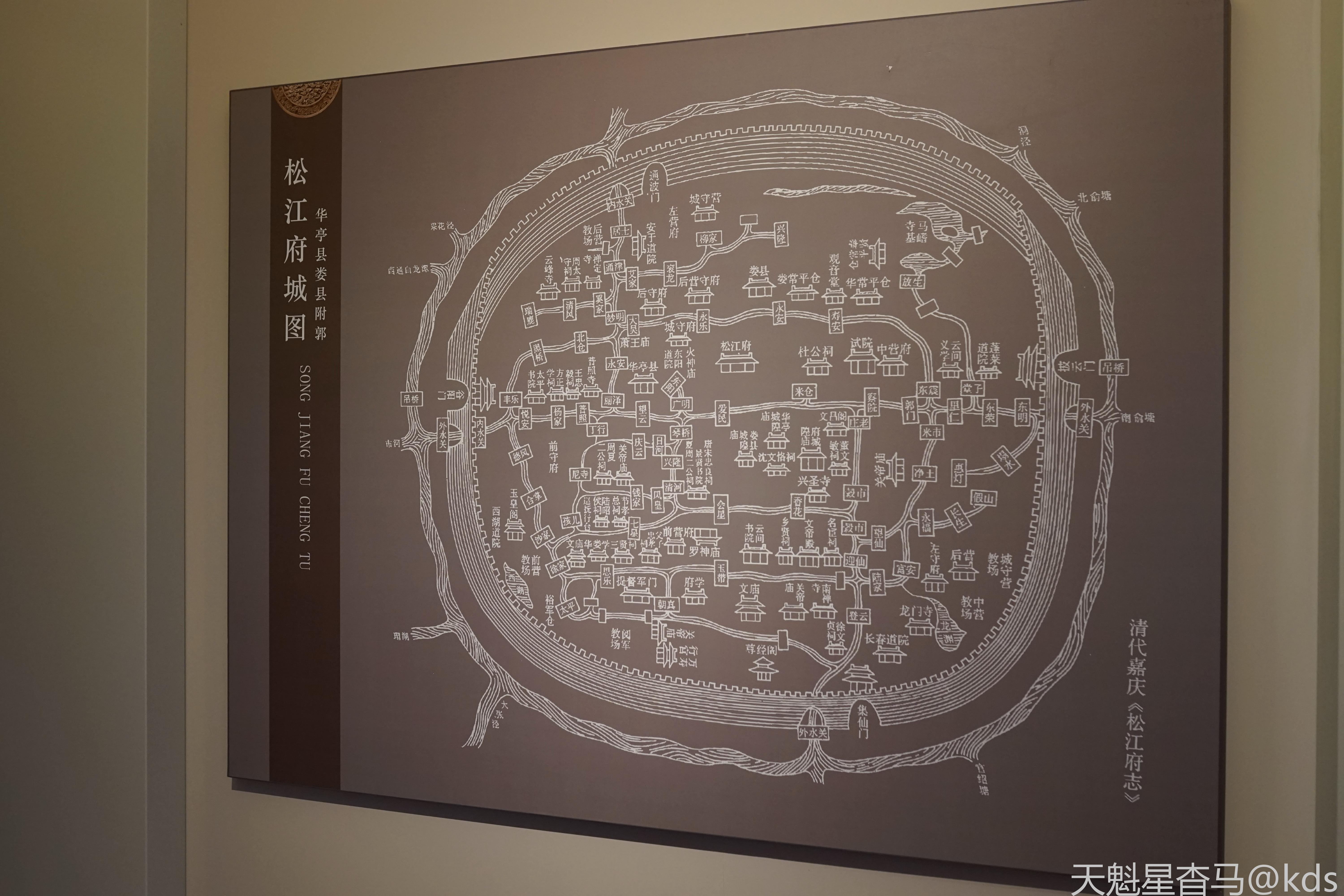 博物馆里的松江老地图,看出来以前有城墙,还是圆形的