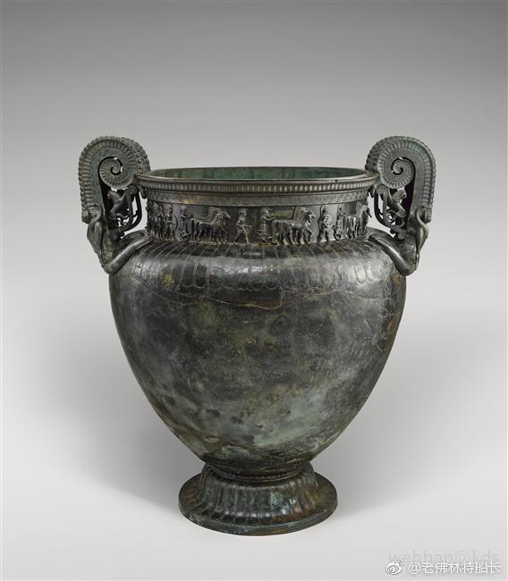 "古希腊双耳青铜瓮.墓葬年代前530年.器物年代前6世纪.重1.23kg.
