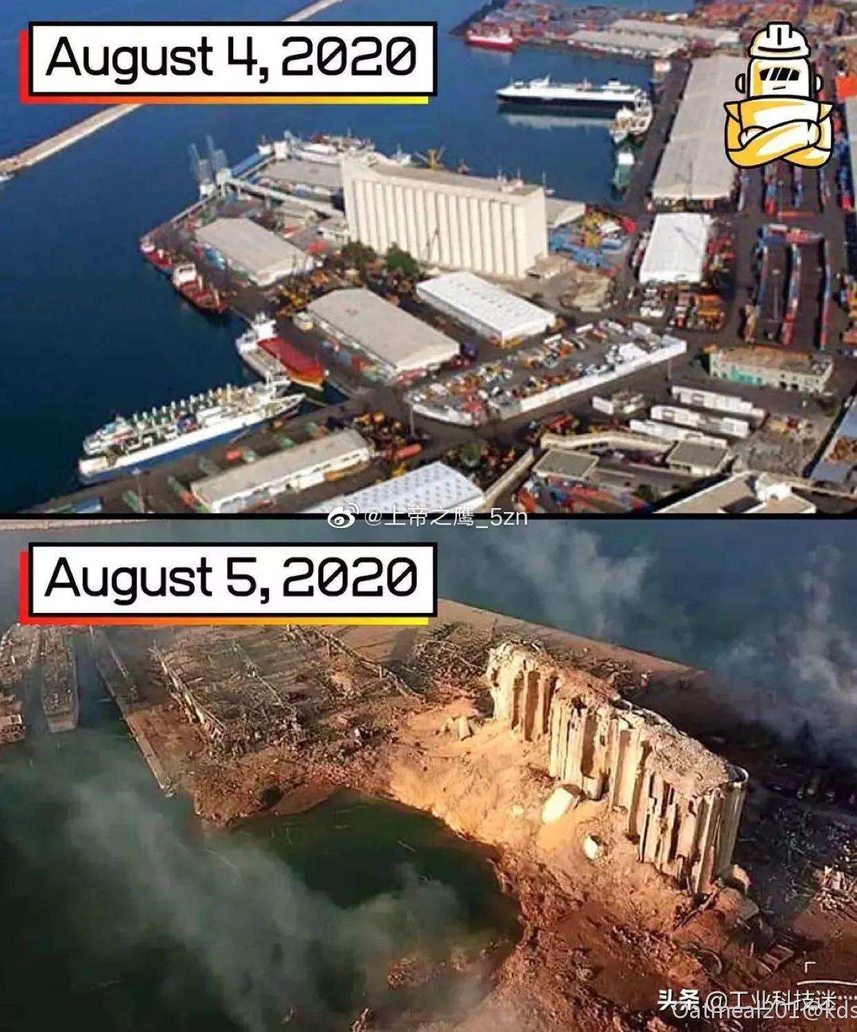 黎巴嫩大爆炸地区前后对比图